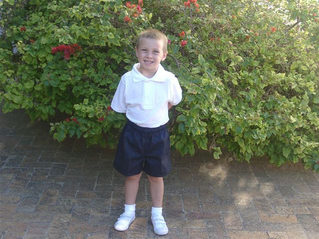 Ciaran Keating age 5 all dressed up in his new gear for his first day at primary school. 